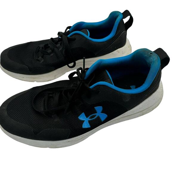 Under Armour Men's size 13 Essential Sneakers Shoes Black & Blue Logo Lace up - Picture 1 of 10